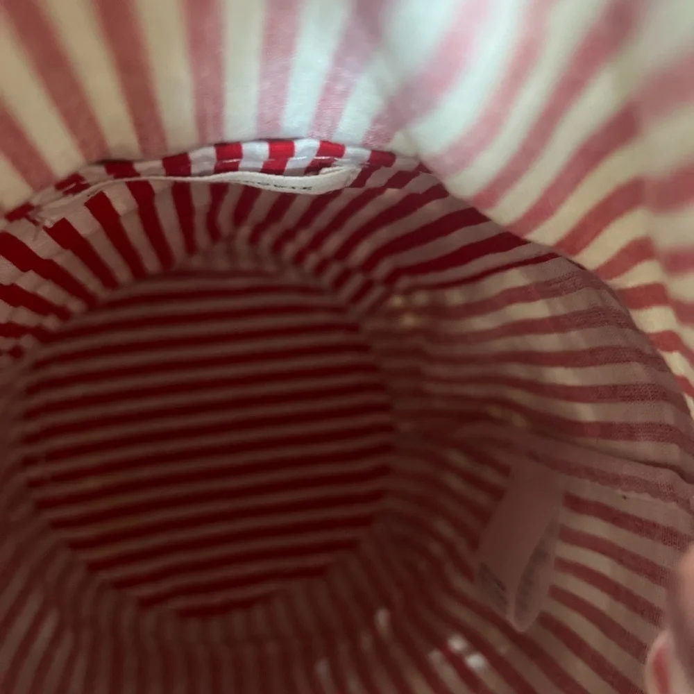 Anthropologie Woven Basket Mini Bag NWOT Rattan, Cotton lining Red/White cross - Picture 15 of 16